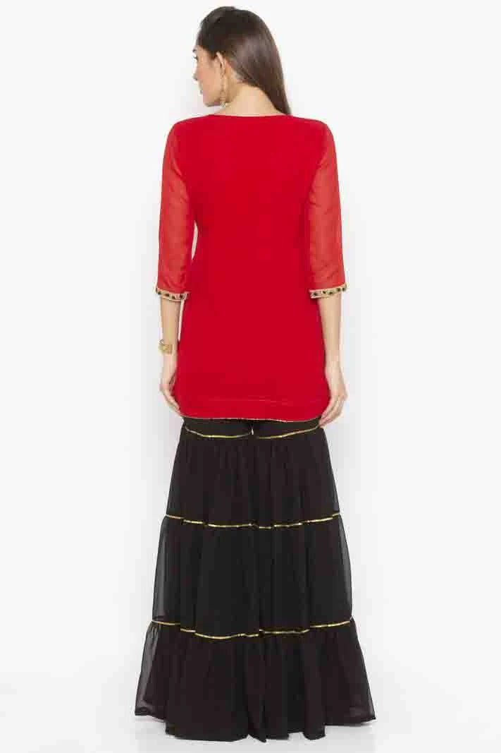 Red Colour Plus Size Stitched Georgette Embroidery Sharara Suit BW1070209 A