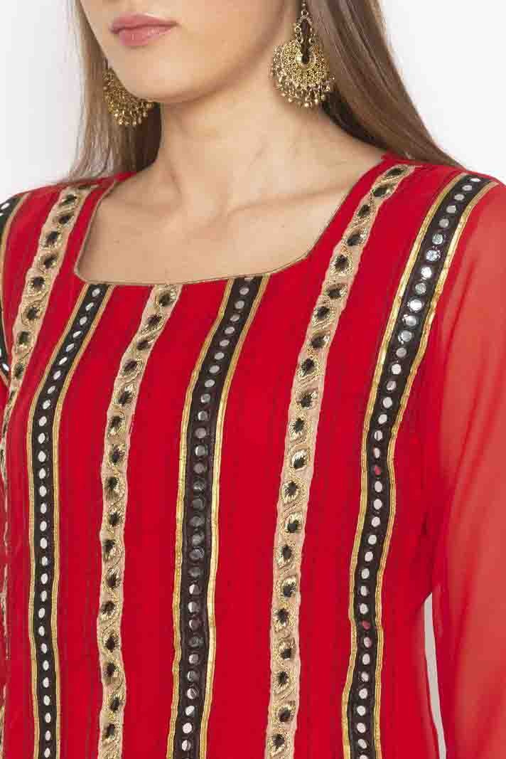 Red Colour Plus Size Stitched Georgette Embroidery Sharara Suit BW1070209 B