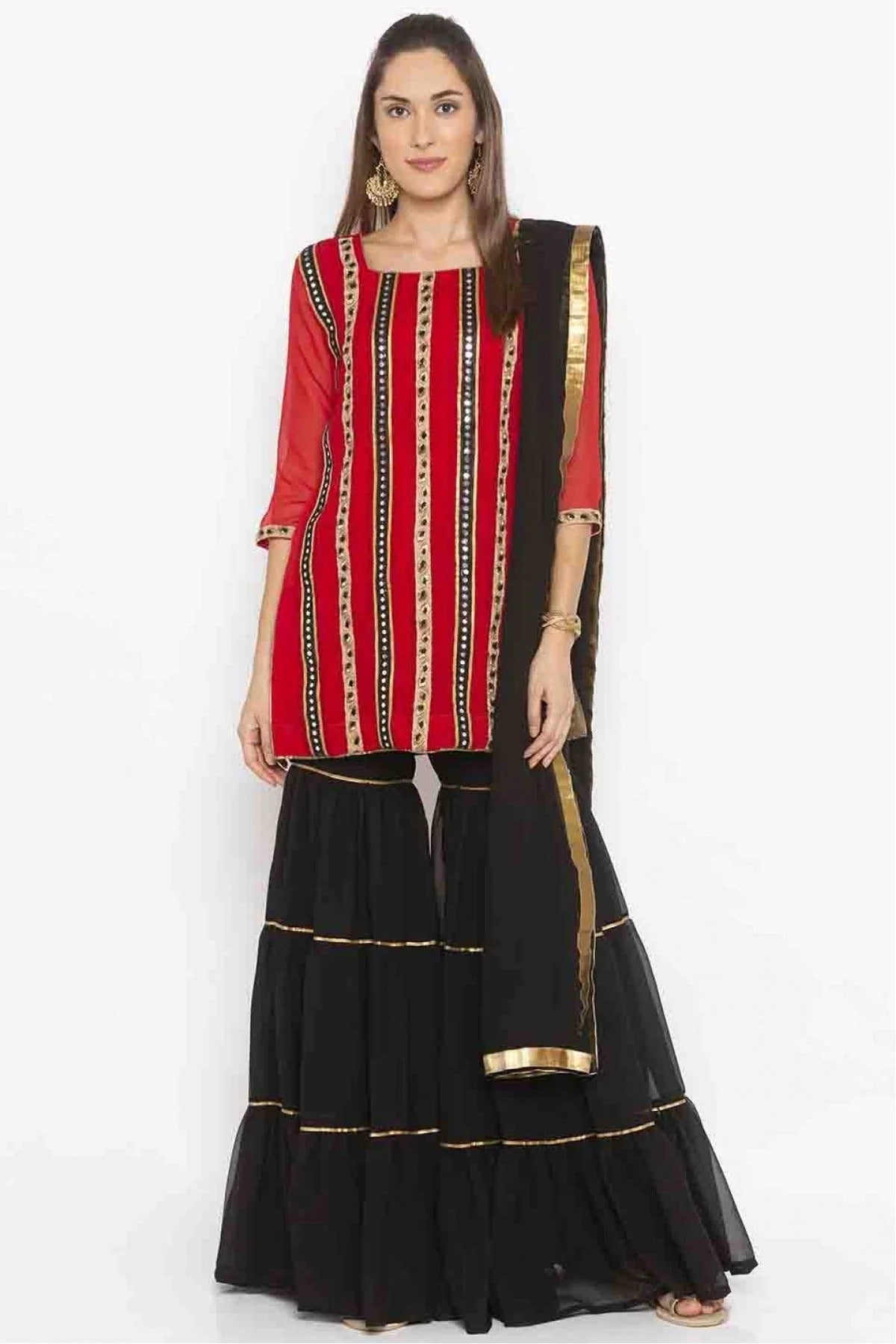 Red Colour Plus Size Stitched Georgette Embroidery Sharara Suit BW1070209