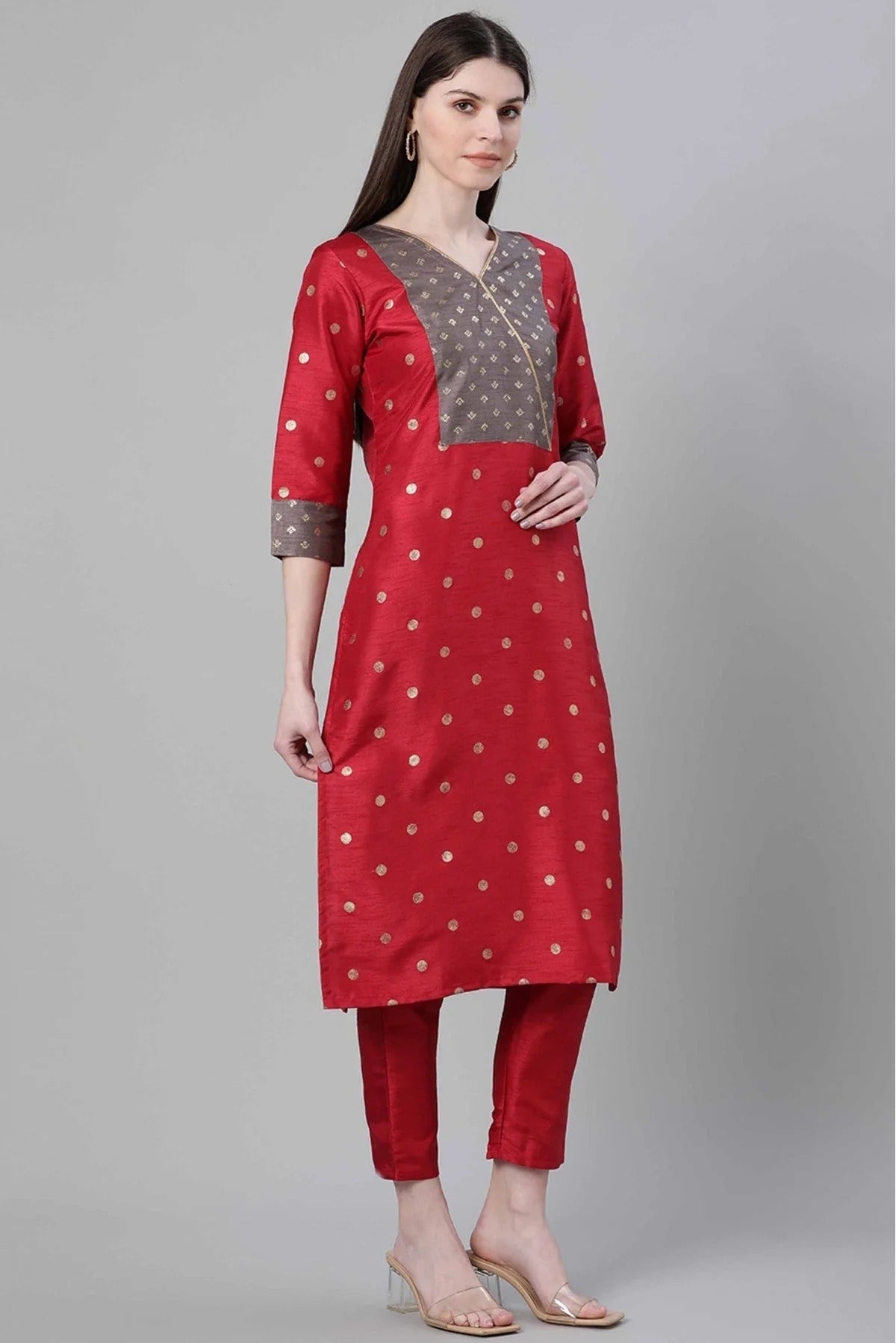 Red Colour Poly Silk Foil Print Kurti KR1060257 A