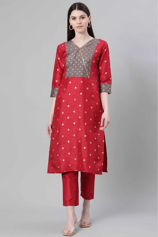 Red Colour Poly Silk Foil Print Kurti KR1060257