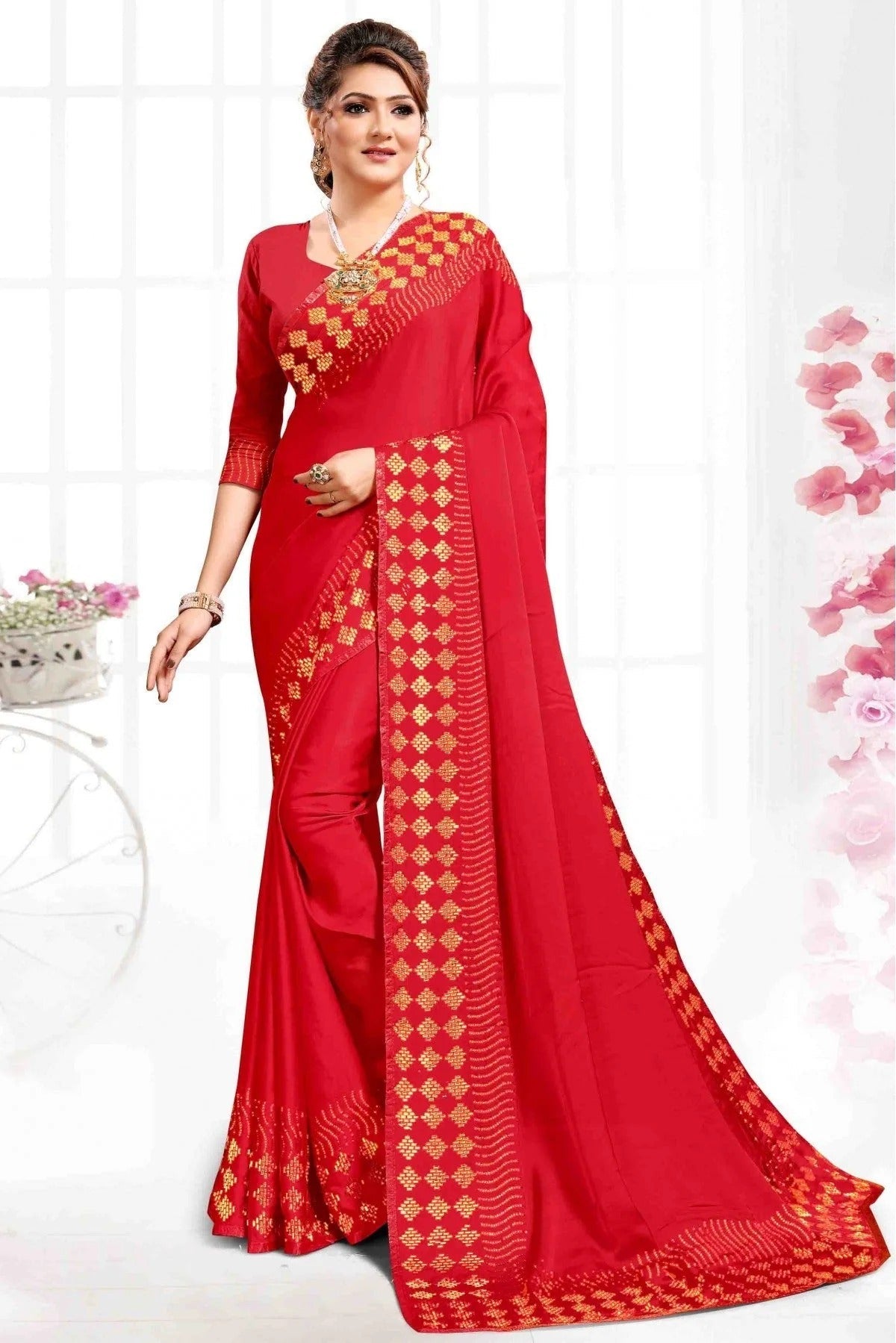 Red Colour Pure Satin Designer Saree SD1120089