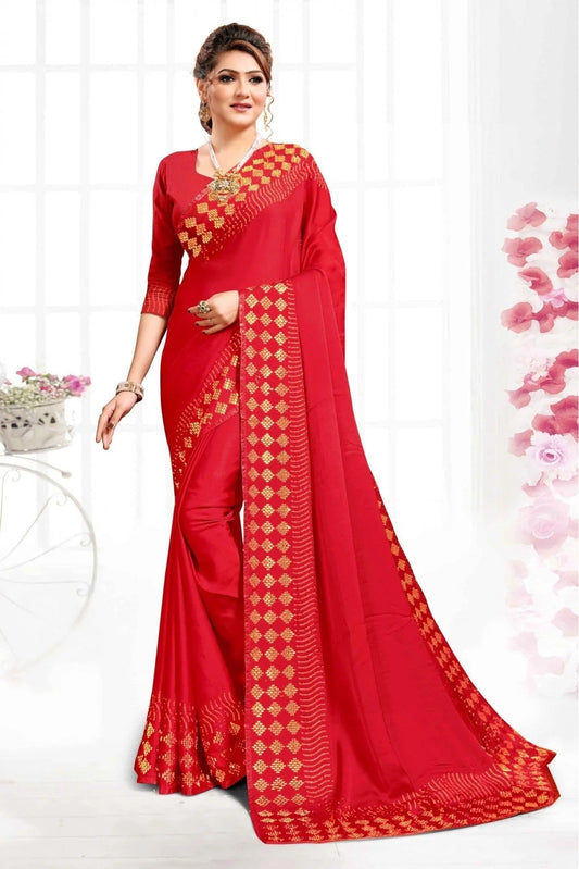 Red Colour Pure Satin Swarovski Work Saree SD1120335