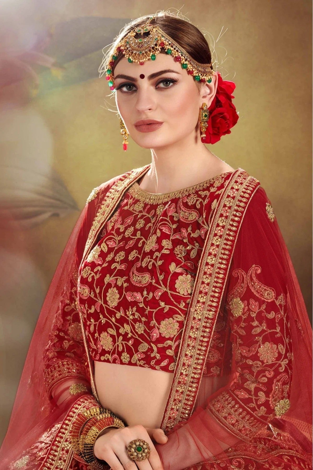 Red Colour Pure Velvet Embroidery Lehenga Choli LC1080209 A