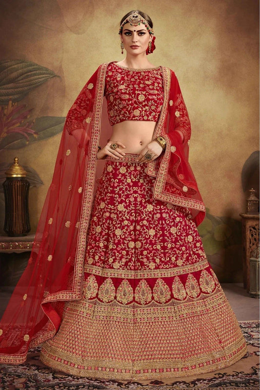 Red Colour Pure Velvet Embroidery Lehenga Choli LC1080209