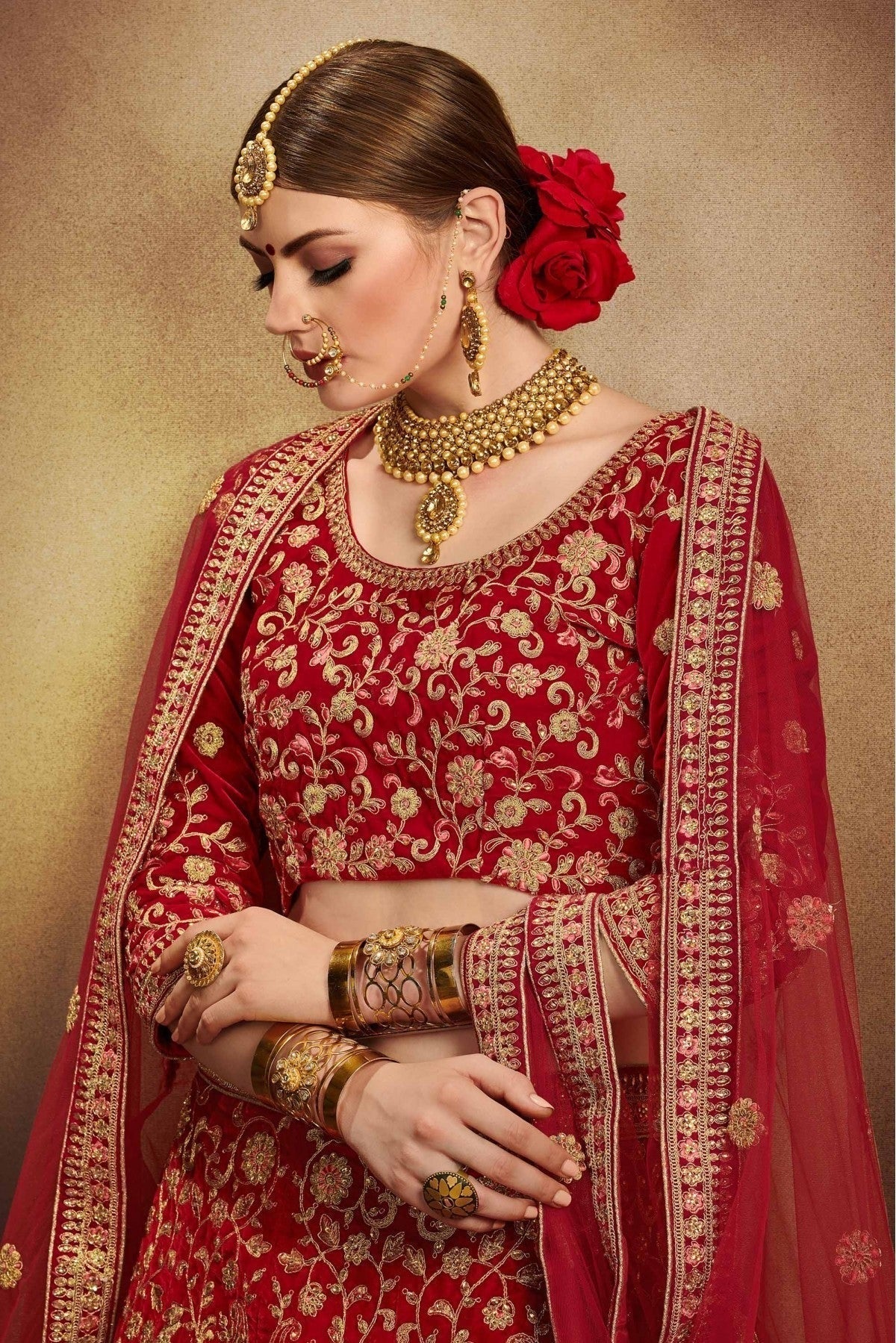 Red Colour Pure Velvet Embroidery Lehenga Choli LC1080210 A