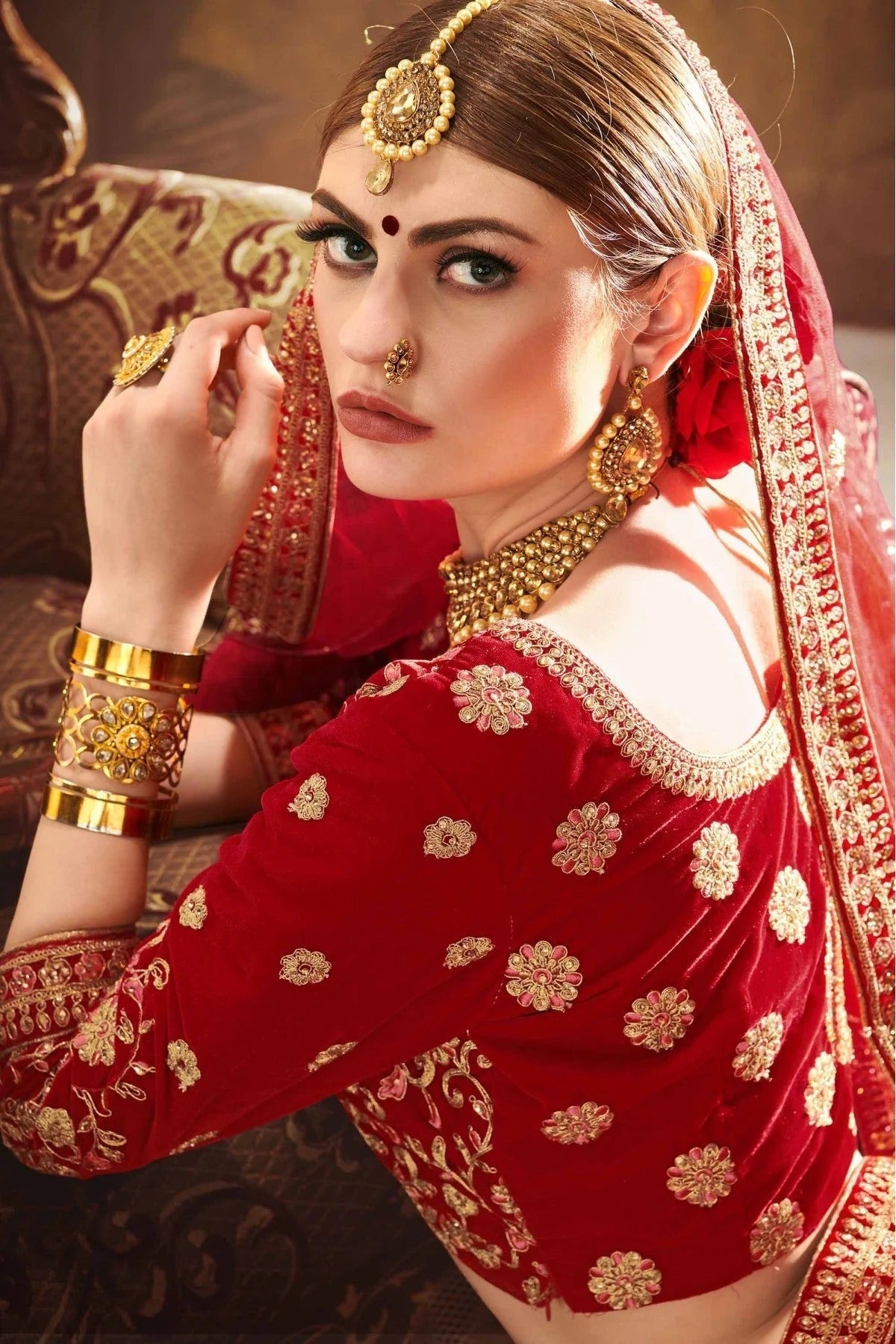 Red Colour Pure Velvet Embroidery Lehenga Choli LC1080210 B