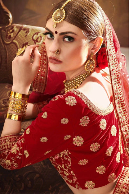 Red Colour Pure Velvet Embroidery Lehenga Choli LC1080210 B