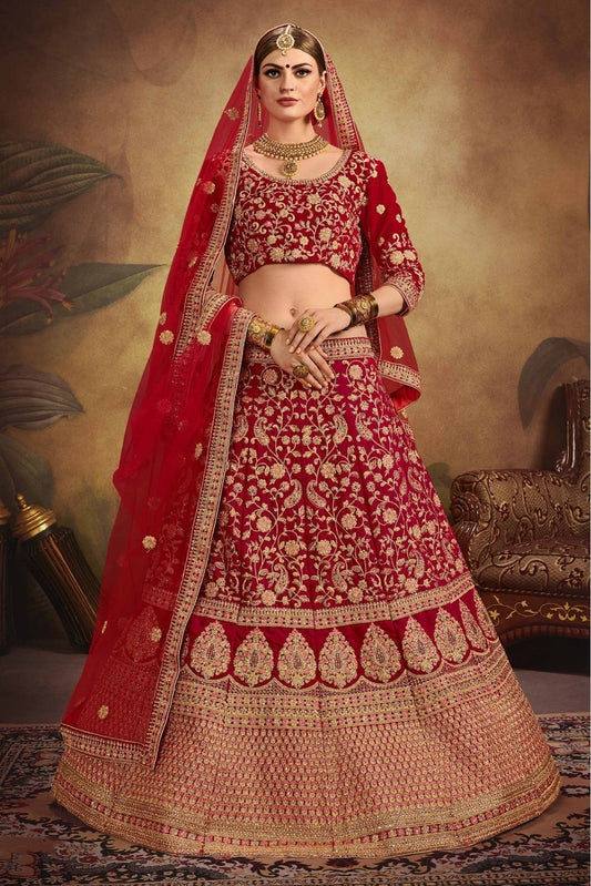 Red Colour Pure Velvet Embroidery Lehenga Choli LC1080210