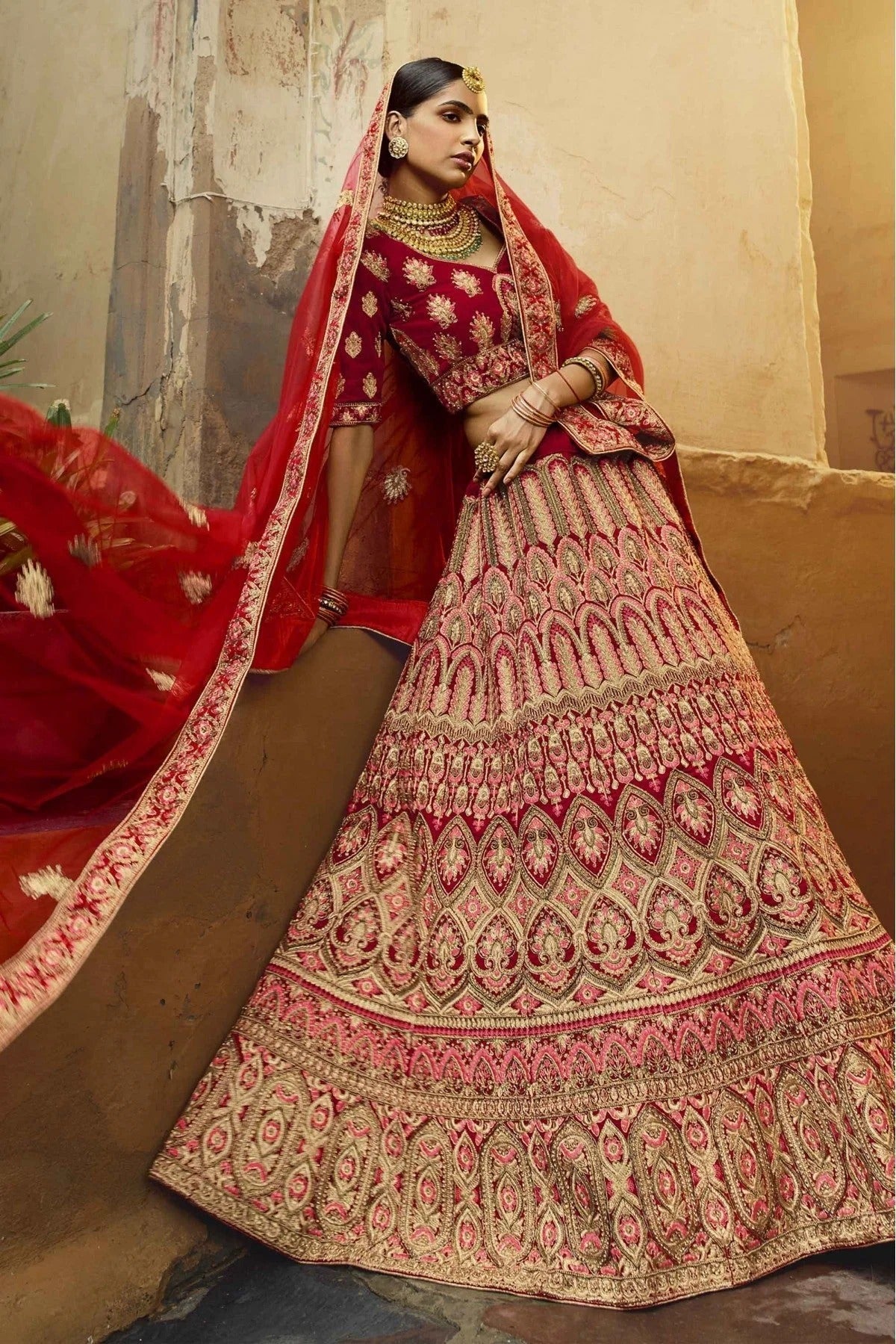 Red Colour Pure Velvet Zari Work Lehenga Choli LC1080224 A
