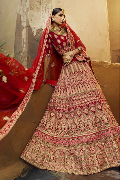 Red Colour Pure Velvet Zari Work Lehenga Choli LC1080224 A