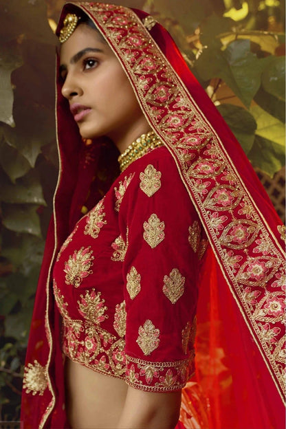 Red Colour Pure Velvet Zari Work Lehenga Choli LC1080224 B