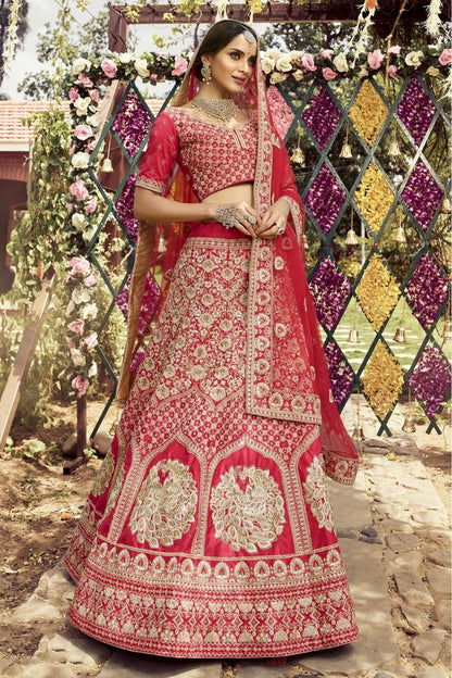 Red Colour Raw Silk Embroidery Bridal Lehenga Choli LC1080301