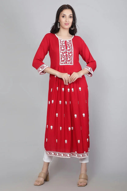 Red Colour Rayon Kurti KR1111136