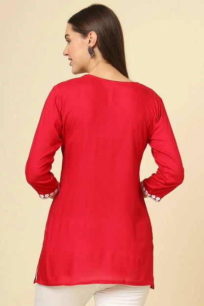 Red Colour Rayon Readymade Top TP1110863 A