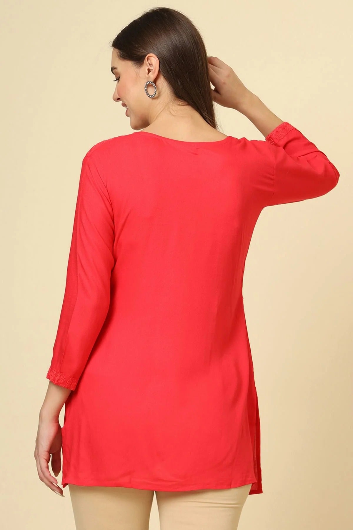 Red Colour Rayon Readymade Top TP1110875 A