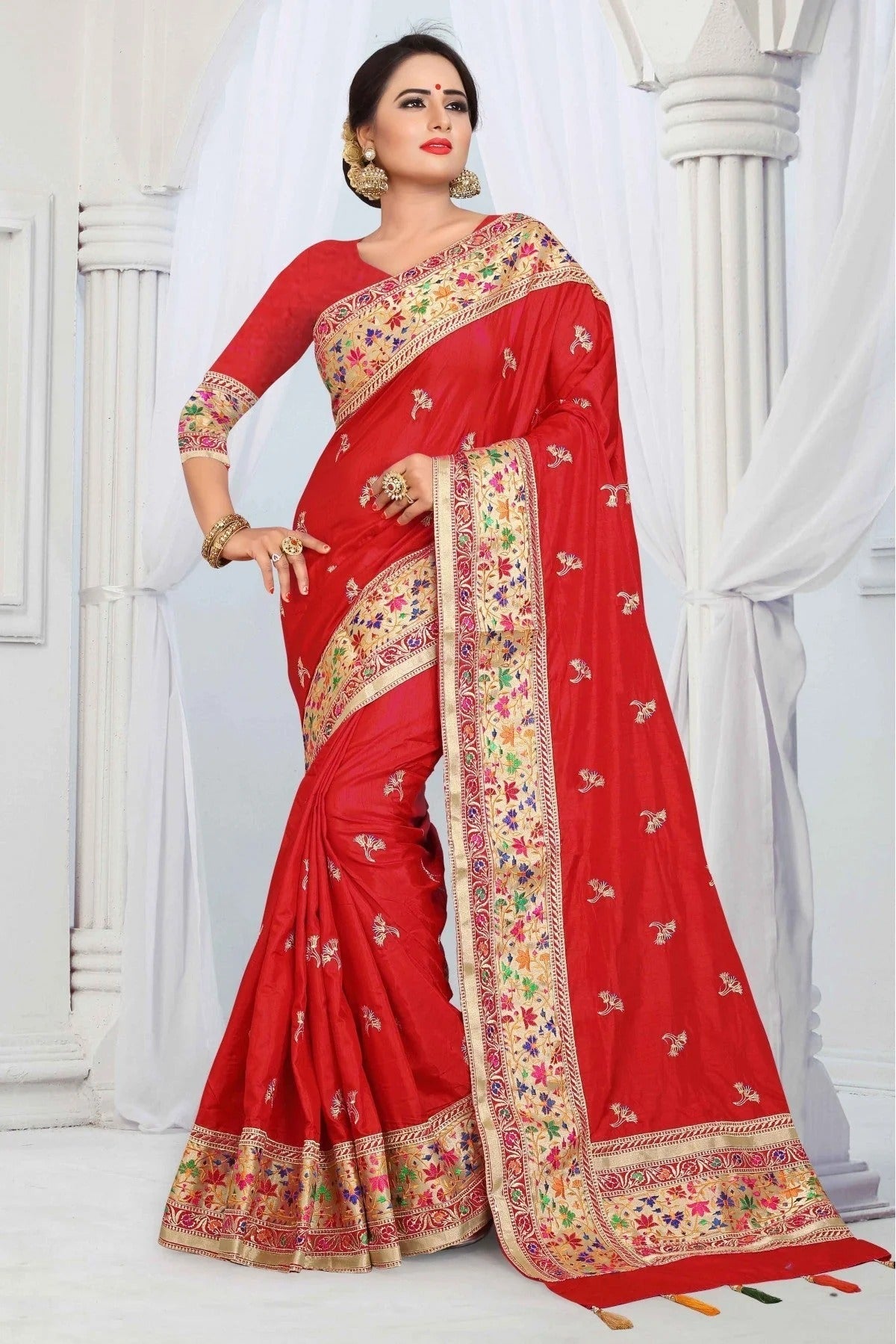 Red Colour Sana Silk Woven Saree SD1120432