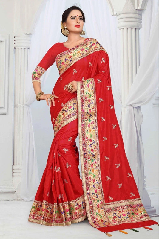 Red Colour Sana Silk Woven Saree SD1120432