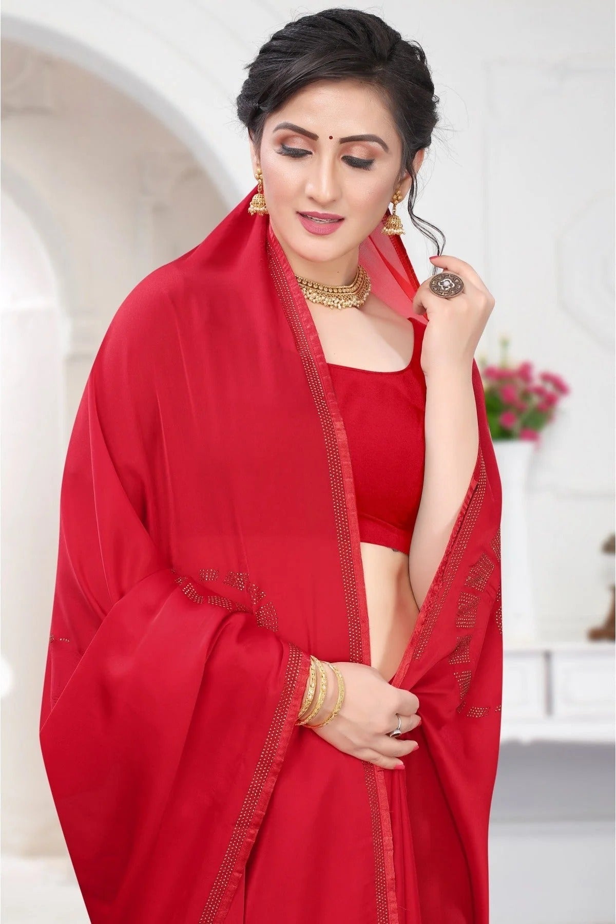 Red Colour Satin Designer Saree SD1120665 A