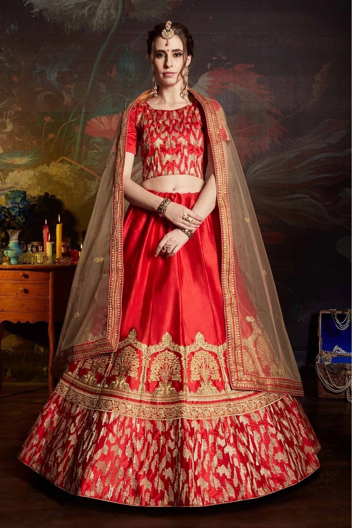 Red Colour Satin Embroidery Lehenga Choli LC1080461
