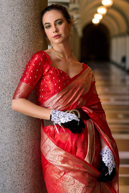 Red Colour Satin Munga Silk Woven Work Saree SD1290062 A