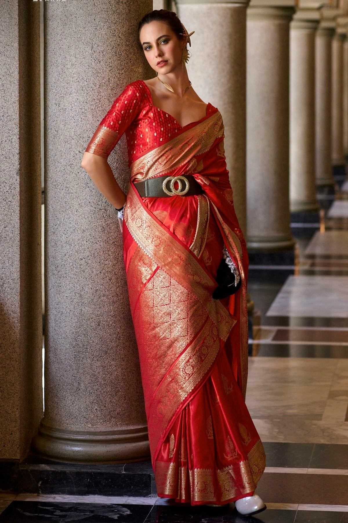 Red Colour Satin Munga Silk Woven Work Saree SD1290062