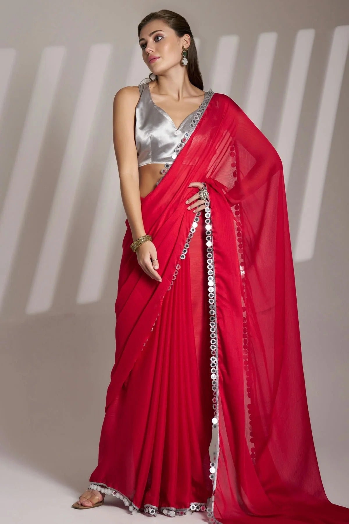 Red Colour Satin Rangoli Saree SD1112747