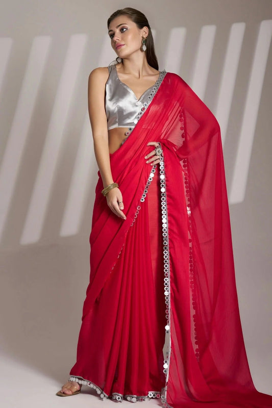 Red Colour Satin Rangoli Saree SD1112747