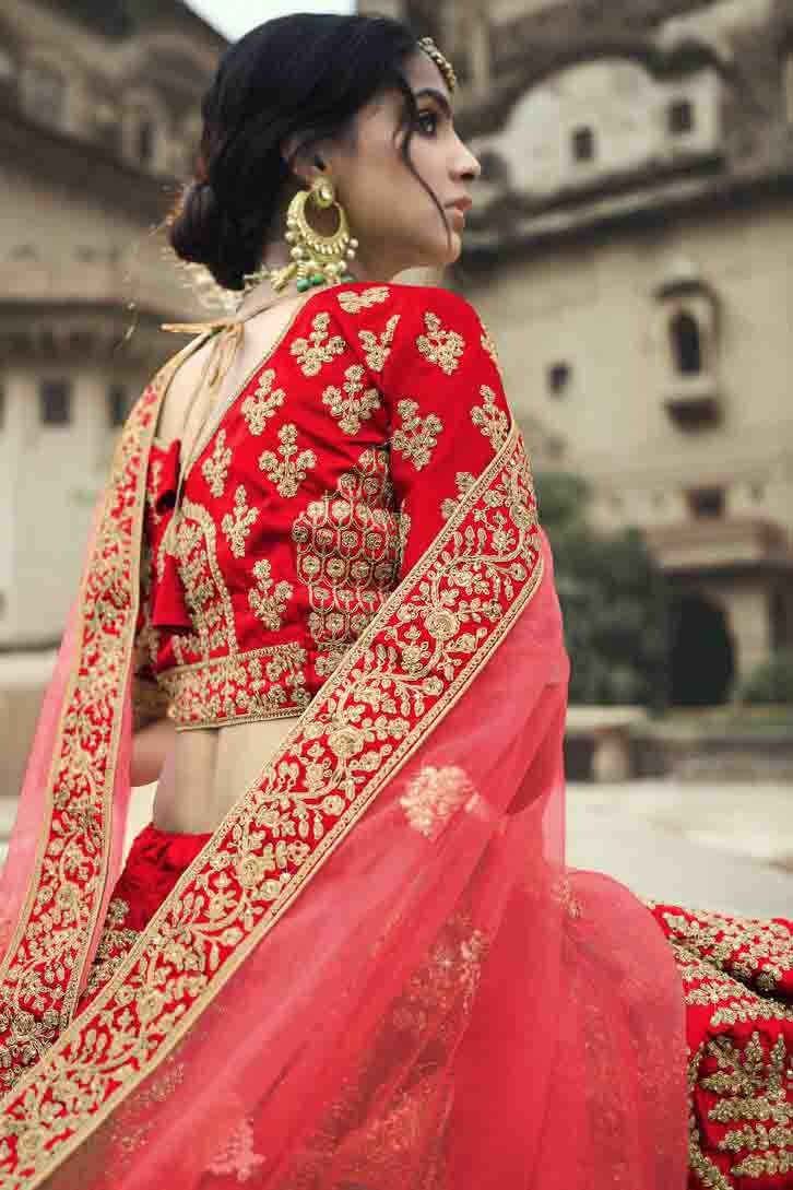 Red Colour Satin Thread Work Lehenga Choli LC1080342 B