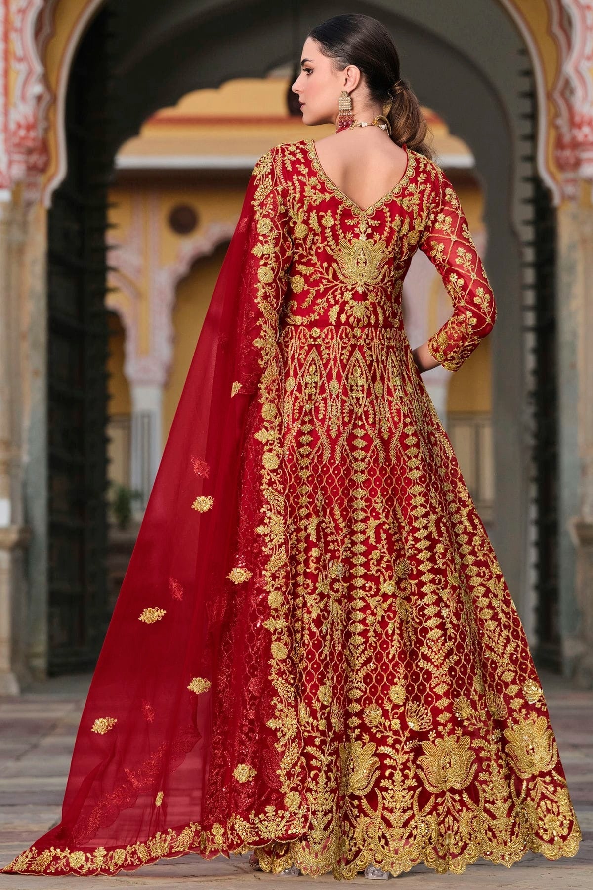 Red Colour Semi Stitched Butterfly Net Anarkali Suit SM1140648 A