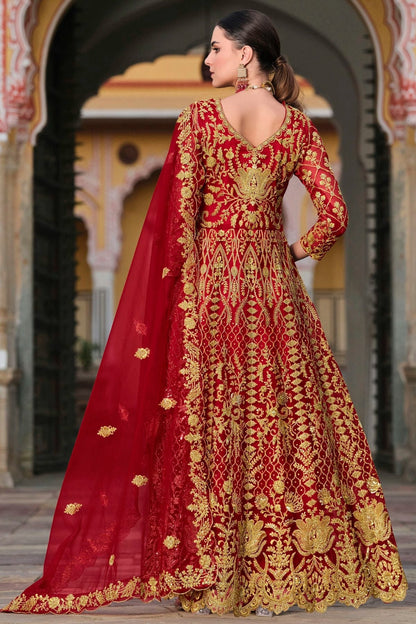Red Colour Semi Stitched Butterfly Net Anarkali Suit SM1140648 A