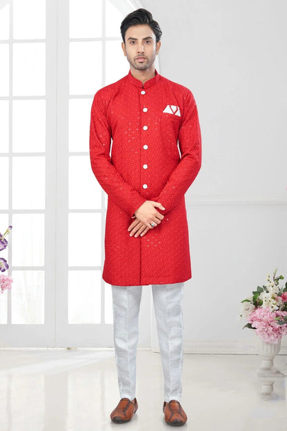 Red Colour Silk Dupion Sherwani SH1040608