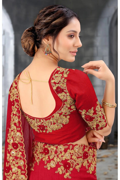 Red Colour Silk Embroidery Saree SD1120808 A