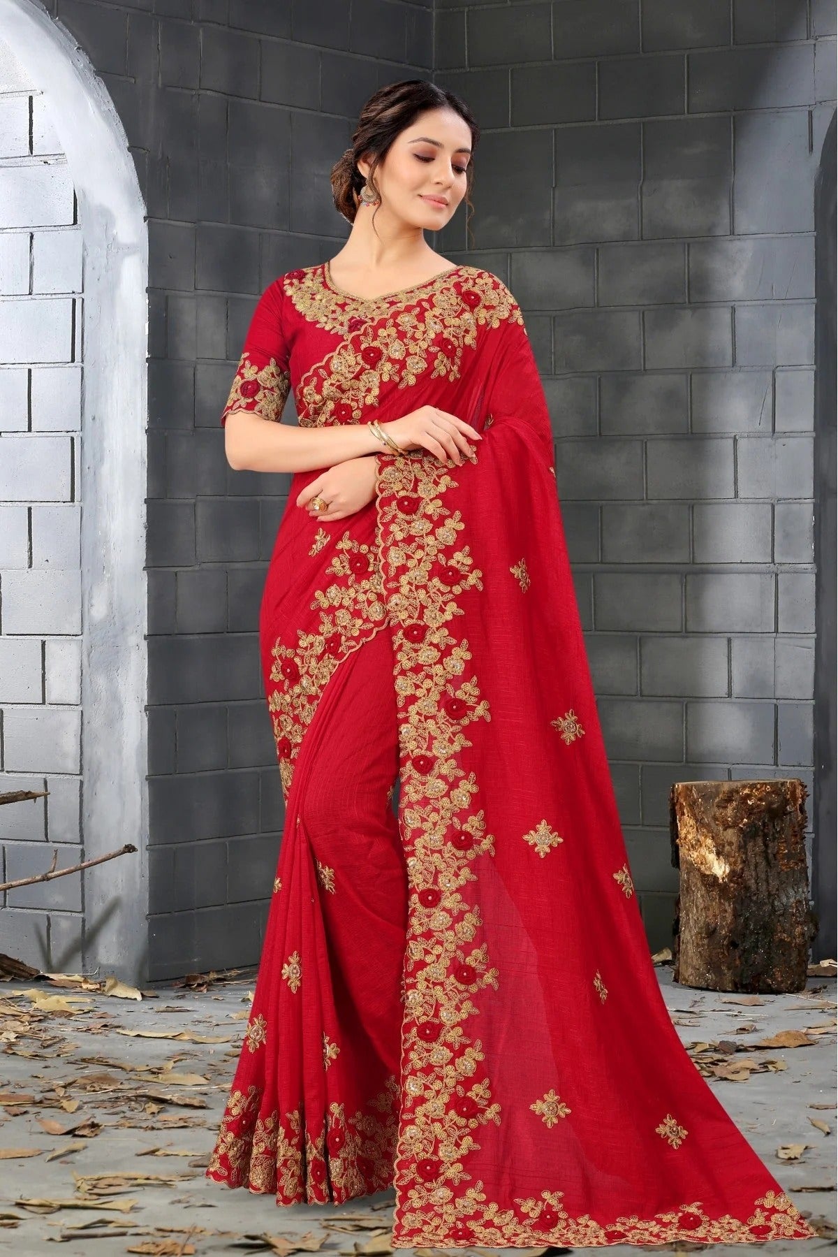 Red Colour Silk Embroidery Saree SD1120808