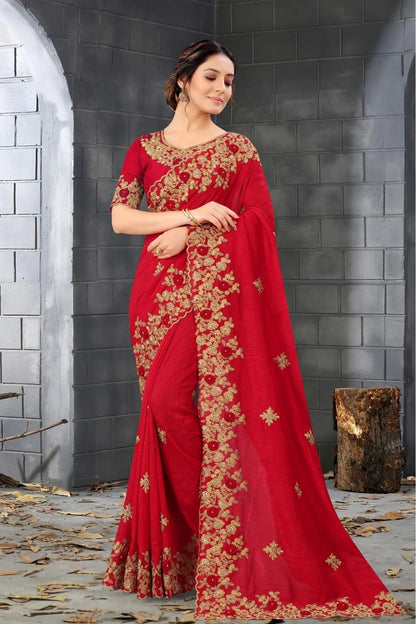 Red Colour Silk Embroidery Saree SD1120808