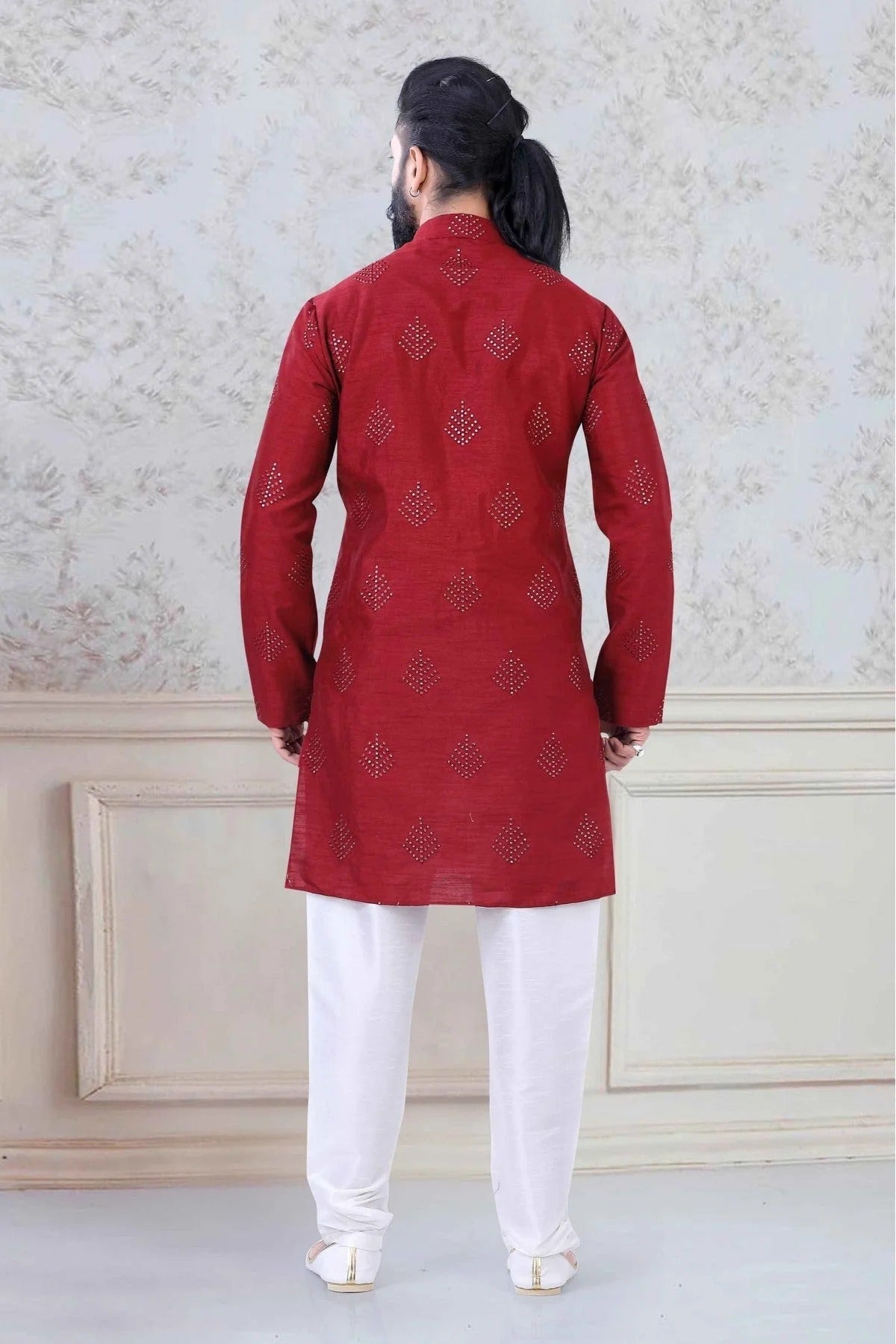 Red Colour Silk Festival Wear Kurta Pajama KP1130042 A