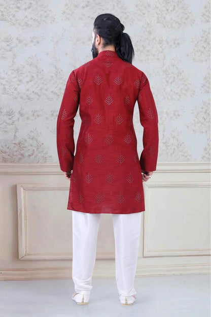 Red Colour Silk Festival Wear Kurta Pajama KP1130042 A