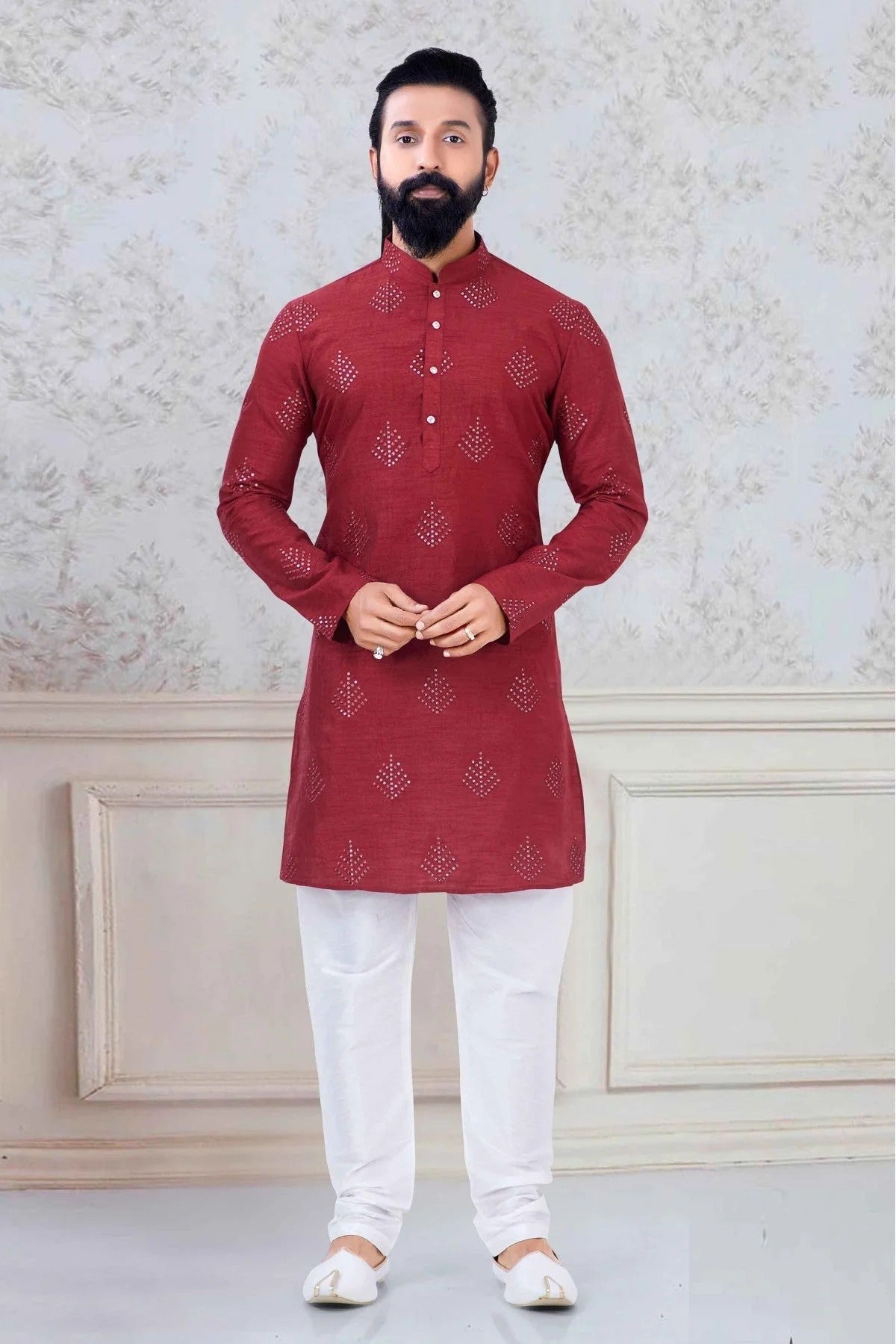 Red Colour Silk Festival Wear Kurta Pajama KP1130042