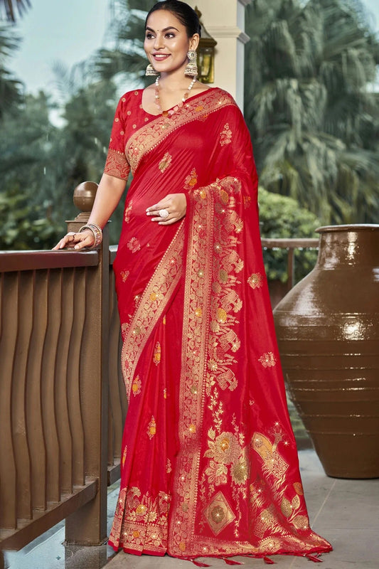 Red Colour Silk Woven Work Traditional Saree SD1102902