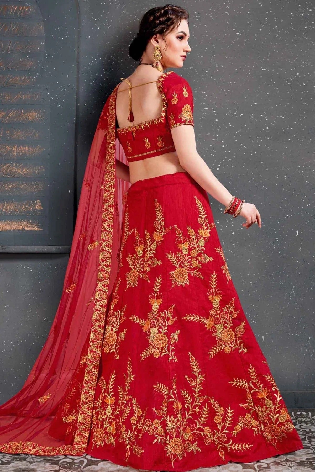 Red Colour Slub Silk Lehenga Choli LC1010035 A