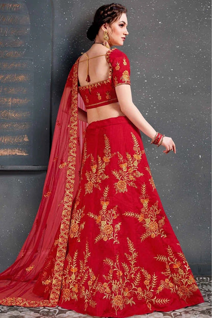 Red Colour Slub Silk Lehenga Choli LC1010035 A