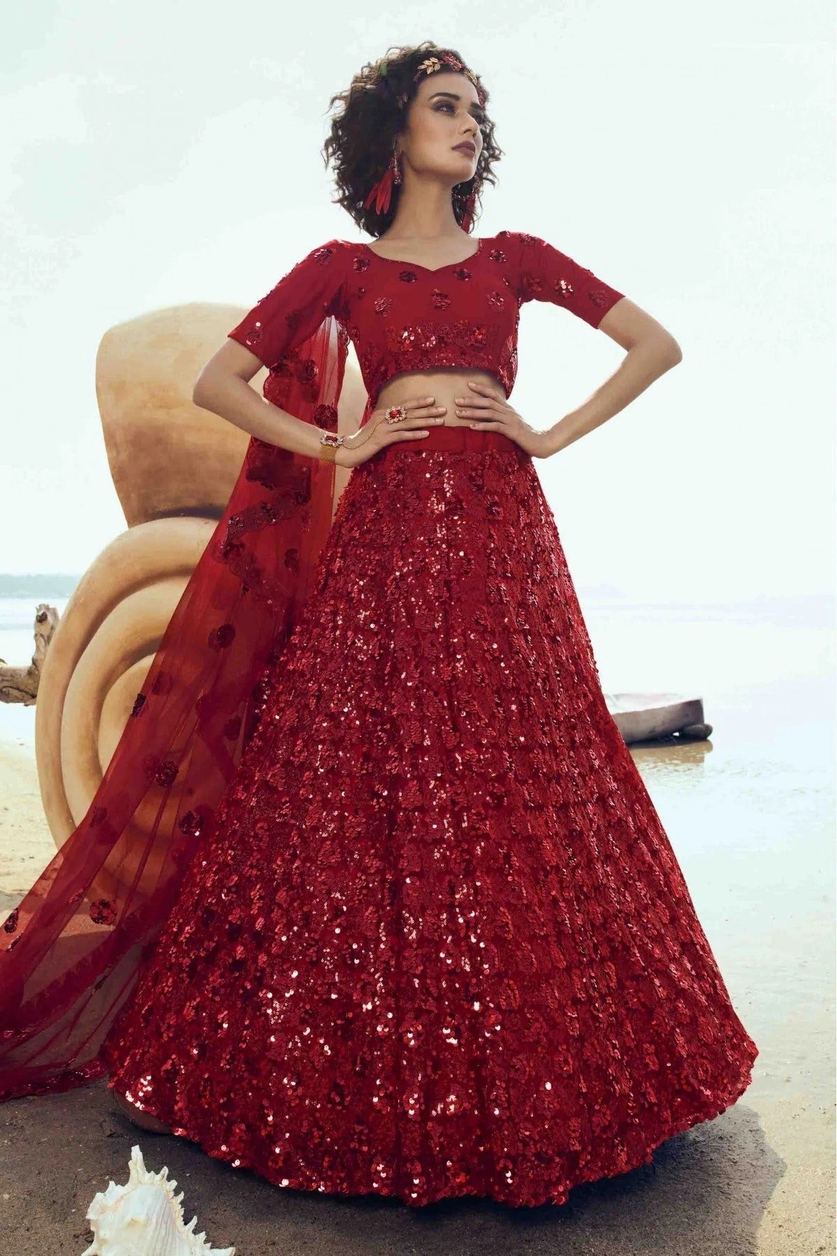 Red Colour Soft Net Embroidery Lehenga Choli LC1080393