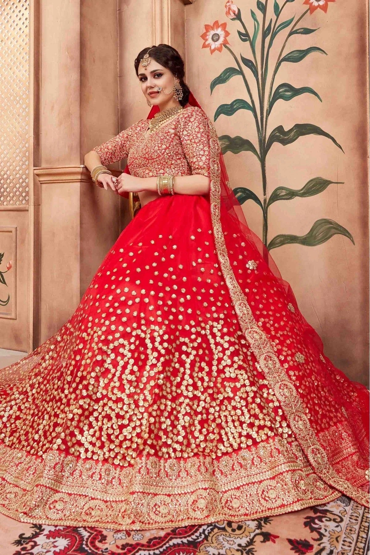 Red Colour Soft Net Sequins Work Lehenga Choli LC1080438 A