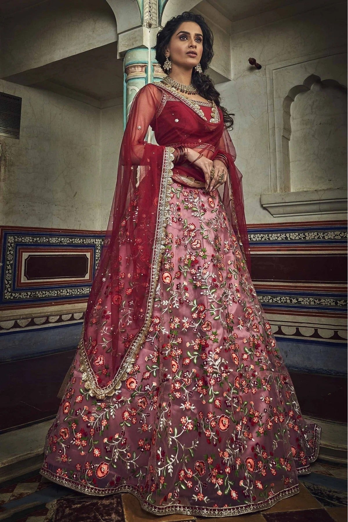 Red Colour Soft Net Thread Work Lehenga Choli LC1080471