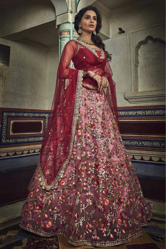 Red Colour Soft Net Thread Work Lehenga Choli LC1080471
