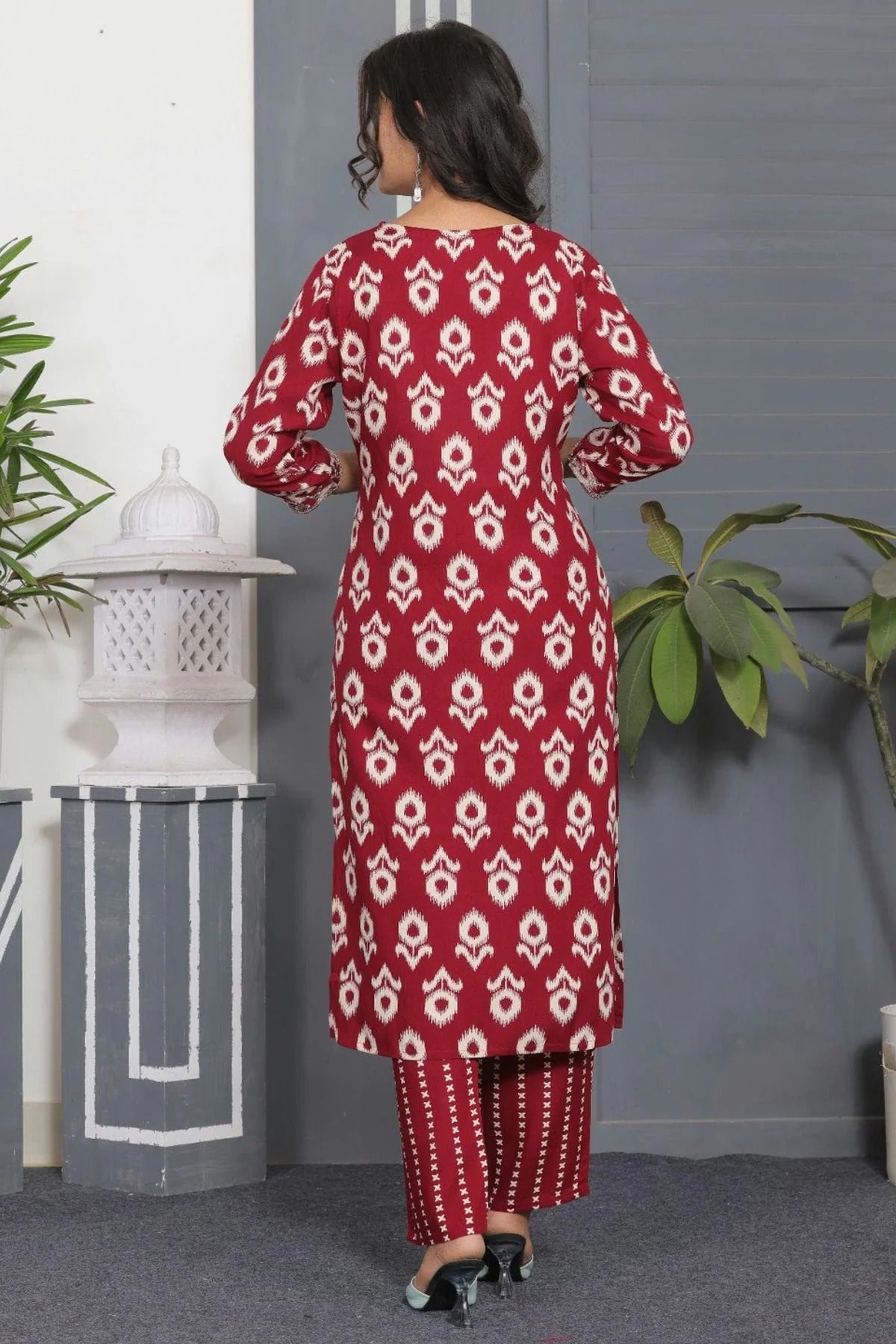 Red Colour Stitched Rayon Top and Bottom TP1112398 A