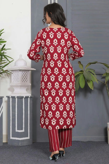 Red Colour Stitched Rayon Top and Bottom TP1112398 A