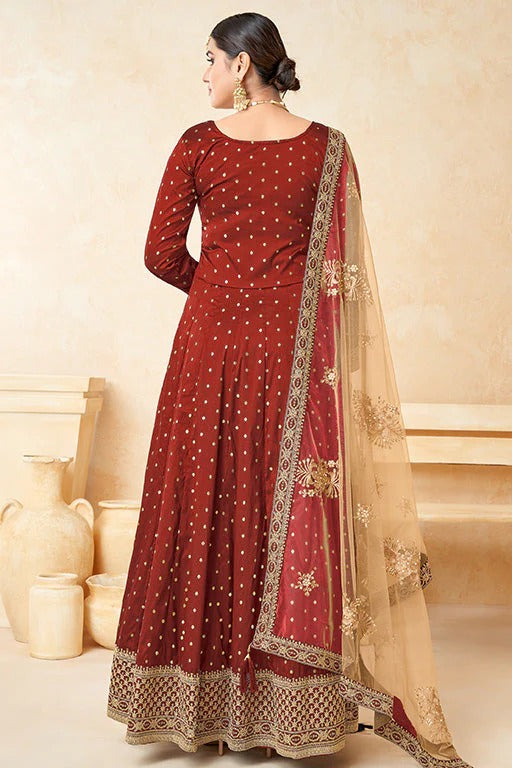 Red Colour Taffeta Silk Anarkali Suit SM1050352 B