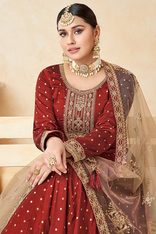 Red Colour Taffeta Silk Anarkali Suit SM1050352 C