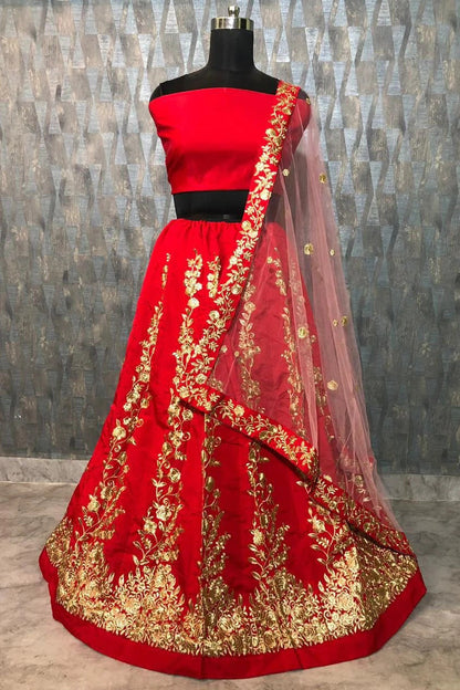 Red Colour Taffeta Silk Lehenga Choli LC1020007 A